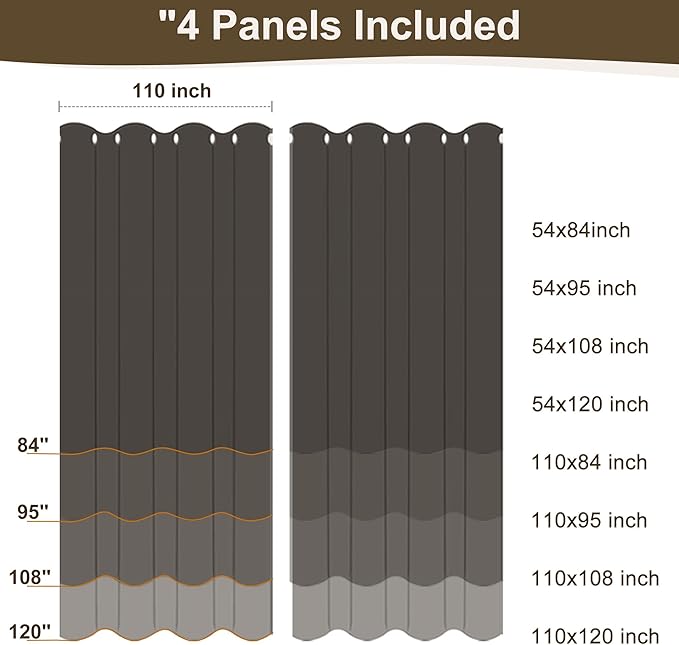 HolidayIdeas 4 Panels Linen Outdoor Curtains for Patio Waterproof Taupe Outside Curtains 110"x95"-Gazebo Wide Curtains Weighted Weatherproof, Privacy for Pergola, Porch, Cabana, Deck, Sunroom