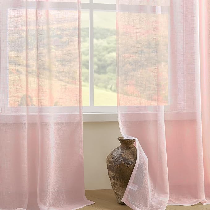 Joydeco Sheer Curtains 108 Inches Long, Beige Curtains for Living Room 2 Panels Set, Window Curtains Privacy Assured with Light Filtering(W52 x L108 Inch,Tapioca)