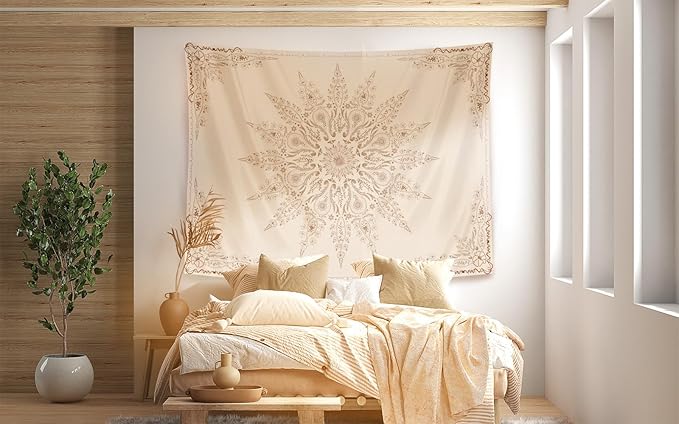 Damanse Floral Tapestry Wall Hanging Cute,Boho Wall Tapestry for Bedroom Aesthetic,Mandala Living Room Decor for Teen Girls (Flaxen, 49.20" x 59.10")
