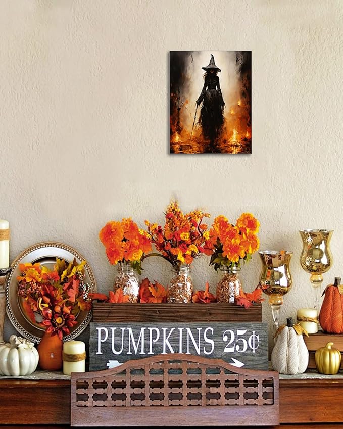 Halloween Canvas Wall Art - Vintage Witche Poster, Gothic Dark Academia Wall Decor, Spooky Halloween Decor for Living Room, Bedroom & Bathroom, Framed Fall Decorations Indoor