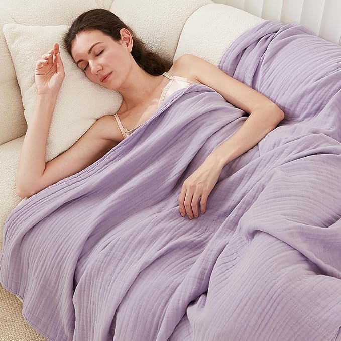 EMME Cotton Blanket Queen Size for Bed Soft Large Muslin Bed Blankets 80"x90" Lightweight Breathable All Season Gauze, Lavender