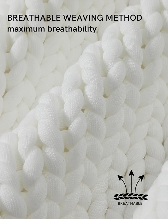 YnM Chunky Throw Blanket, Medium-Weight, Hand Knitted, Skin Friendly, Ventilated and Breathable, Machine Washable, Home Décor Piece for Couch, Sofa and Bed (White, 50x70 Inch)