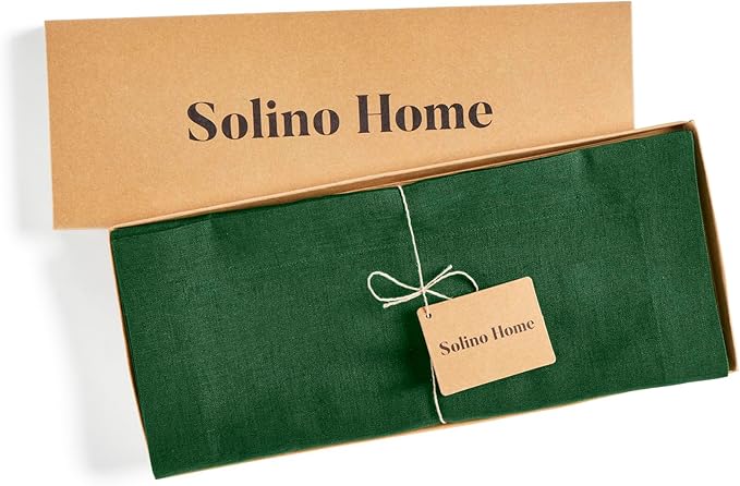 Solino Home Linen Table Runner 48 Inches - 100% Pure Linen Pine Green Table Runner 14 x 48 Inch Ideal for Dresser and Coffee Tables - Fall, Autumn, Thanksgiving - Fete