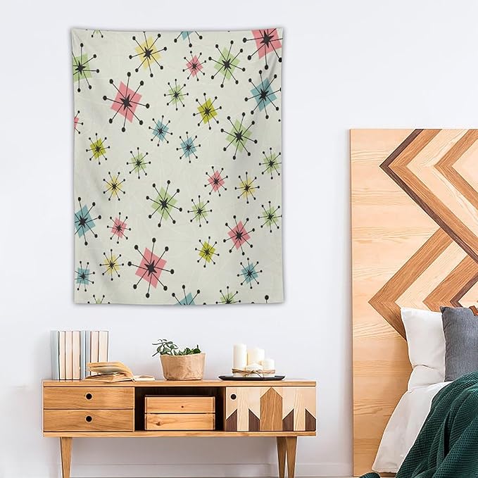 ICMOLYYENLO Abstract Cat Tapestry, Medieval Abstract Atomic Star Cat Vintage Home Wall Hanging Art Tapestry for Bedroom Living Room Dormitory 50x60 Inch