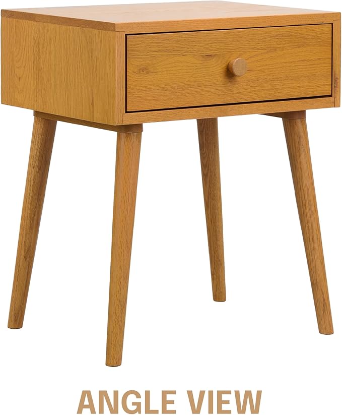 NTC Solid Oak Lux Nightstand with Drawer, Mid Century Modern Side Table Bedroom, Bedside Furniture, Night Stand, End Table, Easy Assembly - Rustic Oak