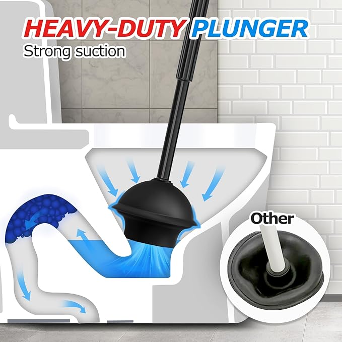 2Pack 2 in 1 Toilet Brush and Plunger Set, Extended Handle Plunger,Toilet Bowl Brush Plunger Set,Clean Gloves,Cleaning Tools,Cleaning Brush,Cleaning Supplies,Toilet Brush Plunger Combo,Black