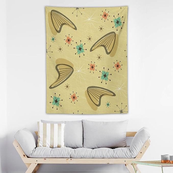 ICMOLYYENLO Boho Medieval Cat Tapestry, Abstract Atomic Starburst Geometric Aesthetic Art Wall Hanging For Bedroom Living Room Dormitory 60x60 Inches