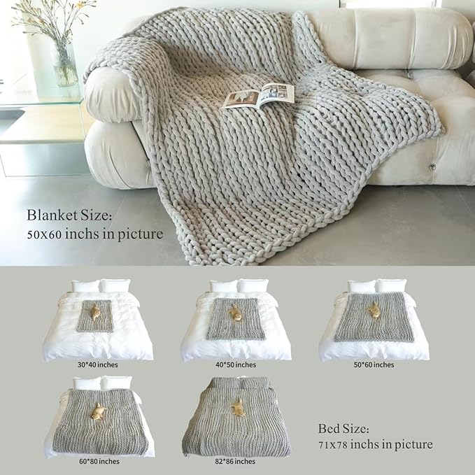 Maetoow Chenille Chunky Knit Blanket Throw （50×60 Inch）, Handmade Warm & Cozy Blanket Couch, Bed, Home Decor, Soft Breathable Fleece Banket, Christmas Thick and Giant Yarn Throws，Purple