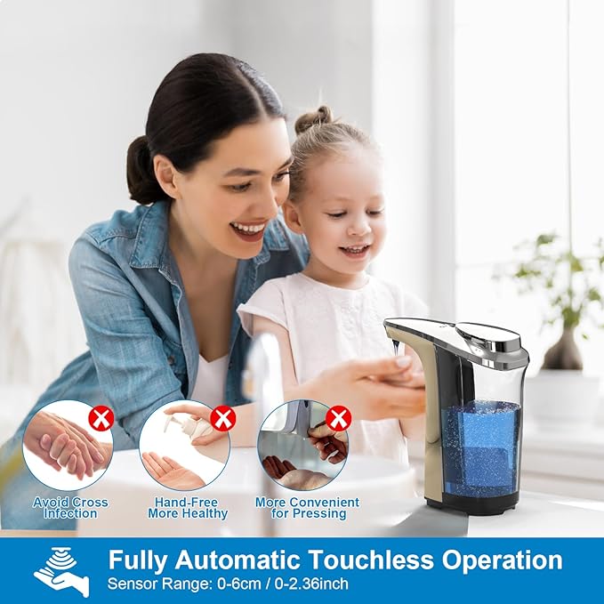 Automatic Soap Dispenser, Touchless Dish soap Dispenser 17oz/500ml with Upgraded Infrared Sensor, 5 Adjustable Soap Dispensing Levels, Liquid Hand soap Dispenser for Bathroom & Kitchen