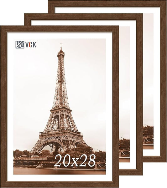VCK 20x28 Picture Frame 3 Pack, Brown Wood Poster Frame with Exclusive Wood Grain, Wall Mounting Hanging