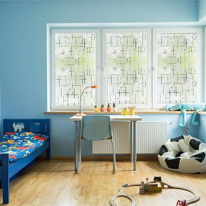 Finnez Frosted Window Film Non-Adhesive, Frosting Privacy Film for Glass Windows, Self Static-Cling Decorative Window Cling for Home Office UV Protection Cross Pattern 17.5 x 157.4 inches