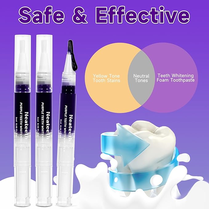 Teeth Whitening Pen 3 Packs Purple Toothpaste for Teeth Whitening Gel Color Correcting Whiter Gels Pen for Sensitive Teeth Essence Pen for Coffee/Smoking Stains
