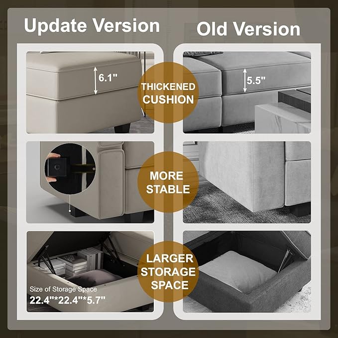 Belffin Modular Sectional Sofa with Reversible Chaises Velvet U Shaped Sectional Couch with Storage Seat Grey