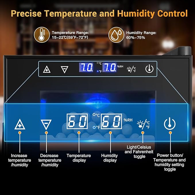 25L Cigar Electric Humidor, 200 Counts Large Capacity,Thermostatic Electric Cooler Cabinet with Digital LED Screen, Safety Lock,Smart Humidity & Temp Control, Gifts for Men