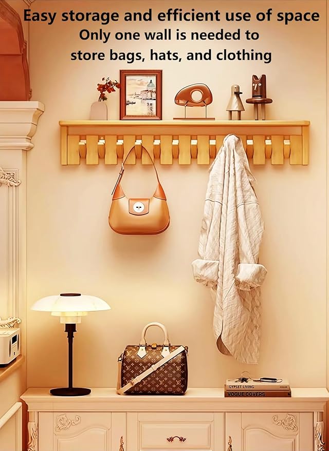 Wall Mounted Piano Key Hanger | Flip Style Hook | Entrance Wall Art Hook, Made of Oak Wood (3 Times Painted, 4 Times Polished) (Tray Beech, 4Hooks)