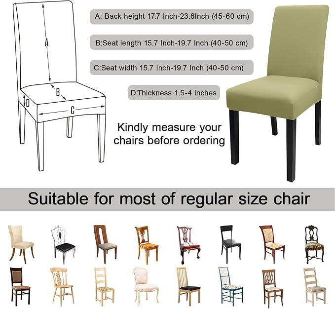 JQinHome Sage Green Chair Covers for Dining Room Set of 4, High Stretch Removable Washable Parsons Chair Slipcover for Home Party Hotel Wedding Ceremony (4PCS,Sage Green)