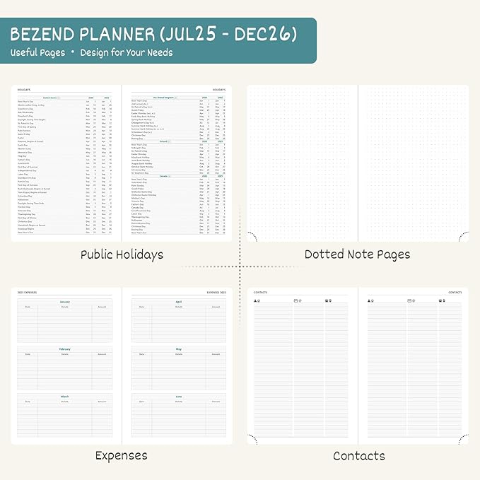 BEZEND Planner 2025-2026 Weekly and Monthly, 8.5" x 11" Academic Calendar (Jul 25-Dec 26) Vertical Daily Appointment with Hourly Timeslot & Monthly Tab, PU Leather Hardcover - Mint Green