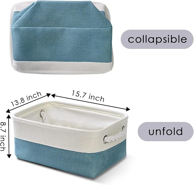 TcaFmac Organization and Storage Basket for Gifts Empty - 12x8x5.2 inch Small 6 Pack Collapsible Storage Basket for Organizing, Fabric Storage Bins for Toy Books Shelves(White & Green)