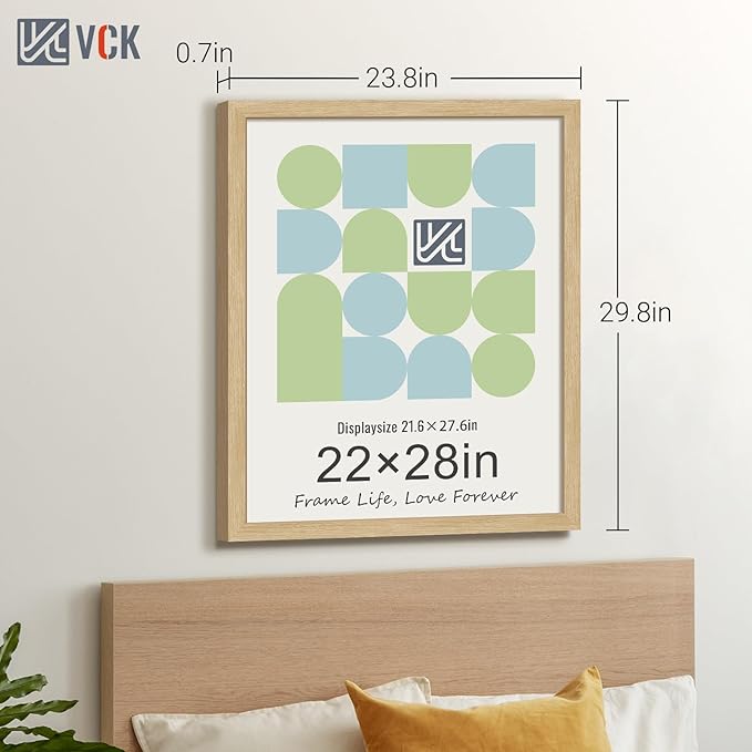 VCK 22x28 Oak Poster Frame 3 Pack, Natural Solid Wood Picture Frames, Wall Mounting Hanging