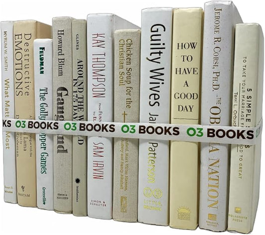 Curated Decorative Books Hardcover Décor Books for Home Décor, Choose Color, Interior Design, Office, Wedding Display, Instant Library, or Staging (Half Foot, White/Creme)