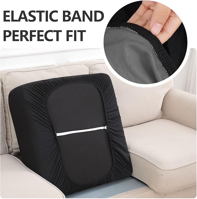 hyha Waterproof Couch Cushion Covers, Stretch Sofa Couch Seat Slipcover for Dog Washable, Non-Slip Waterproof Outdoor Cushion Covers for Patio Furniture Replacement (2 Pieces, Black)