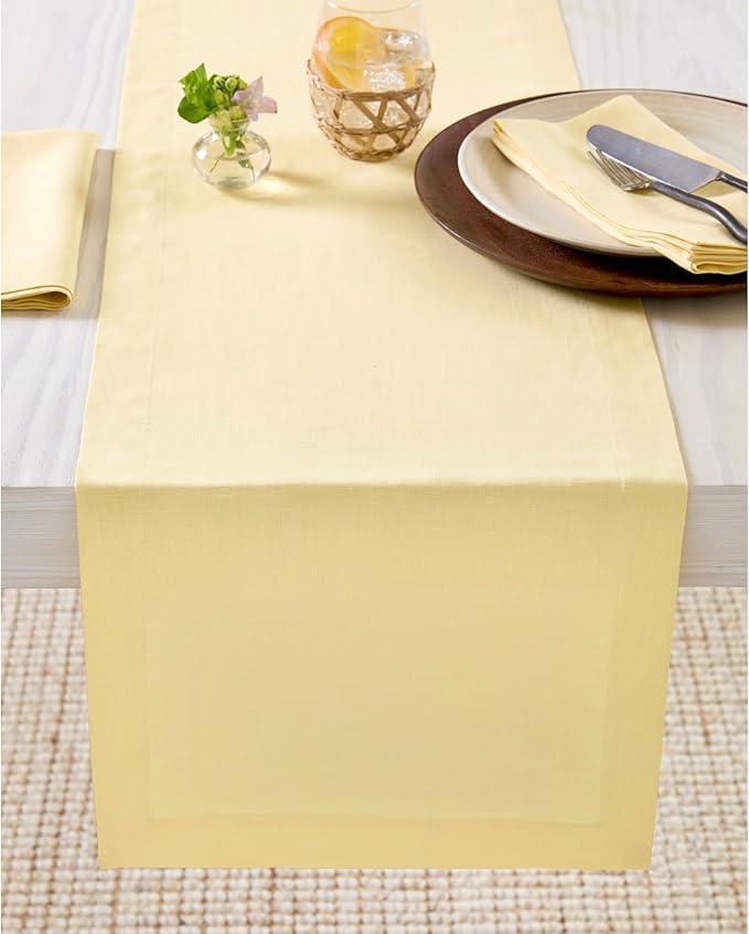 Solino Home Linen Table Runner 120 Inches Long - 100% Pure Linen Golden Straw Dining Table Runner 14 x 120 Inch for Fall, Autumn, Thanksgiving - Fete