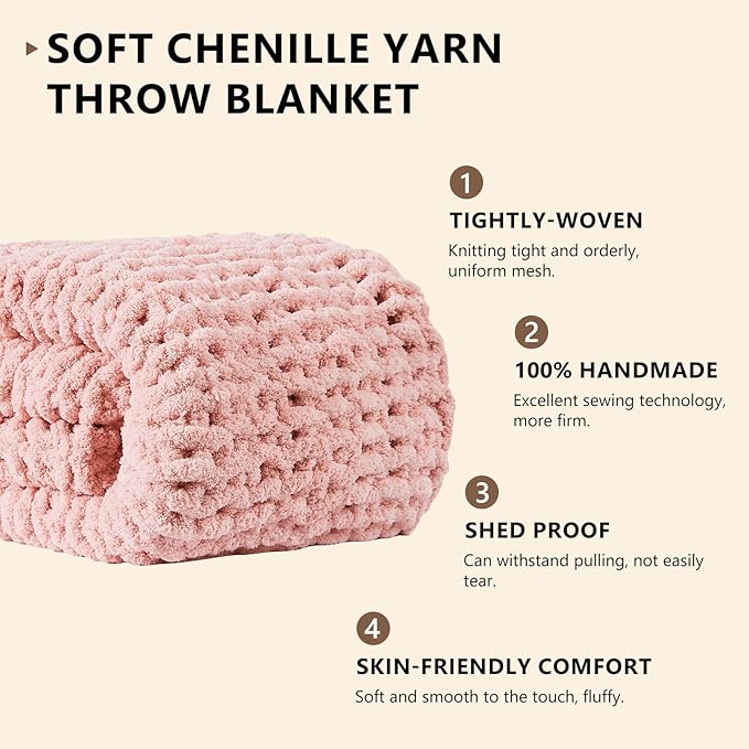 L'AGRATY Chunky Knit Blanket Throw - Soft Chenille Yarn Throw Blanket 60x80: Handmade Thick Cable Knit Crochet Blanket - Large Knit Blanket Chunky Rope Knot Throw Blanket for Couch Sofa Bed Home Decor