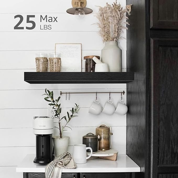 QEEIG Floating Shelf for Wall Bathroom Shelves Bedroom Kitchen Living Room Farmhouse Small Book Shelf 16 inch Set of 1, Black (015-B1)