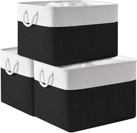 TheWarmHome Organization and Storage for Shelves - Extra Jumbo 3 Pack 20.5x15.7x13.8 inch Fabric Storage Basket for Organizing, Storage Bins for Shoes Towel Blanket (White & Black)