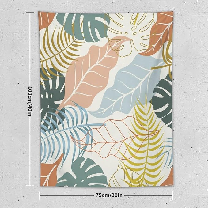 ICMOLYYENLO Boho Green Leaves Tapestry, Mid Century Abstract Tropical Palm Leaves Modern Minimalist Geometric Wall Hanging, Neutral Home Decor Art for Living Room Bedroom Dorm 50x60 Inch