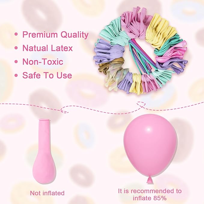 Amandir 139pcs Pastel Donut Balloon Arch Garland Kit Sweet One Ice Cream Birthday Party Decorations Sprinkles Confetti Pastel Balloons for Donut Grow Up Girl Baby Shower Spring Party Supplies