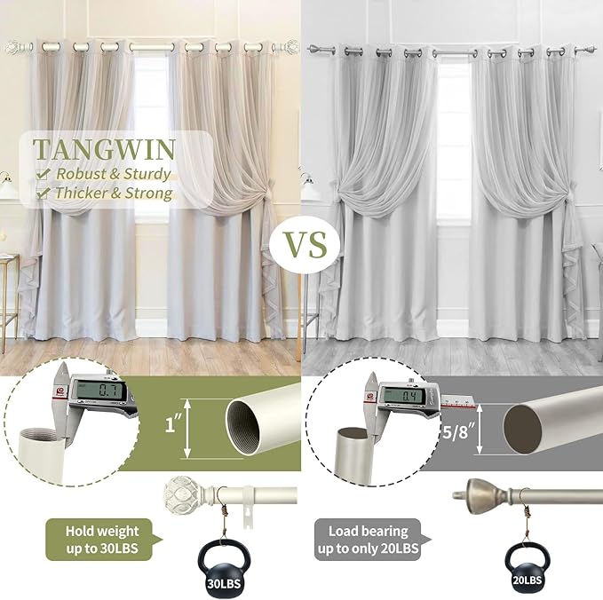 White Farmhouse Curtain Rods for Windows:Heavy Duty Adjustable Curtain Rod for Bedroom Living Room,Boho Decorative Rustic Drapery Pole with Vintage Coastal Finials,Antique White 2 Pack 36-88"