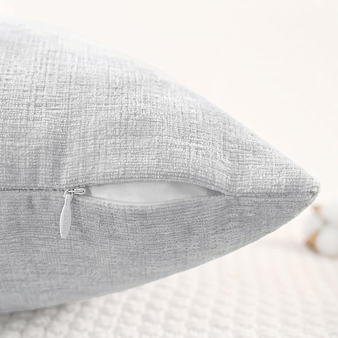 CaliTime Throw Pillow Covers Decorative 18 X 18 Inches Pack of 4 Cozy Chenille Cushion Cases for Couch Sofa Bed Living Room Home Moonbeam Gray