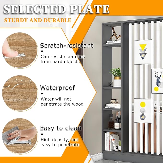 Wall Room Divider,Freestanding Room Divider with Shelves,Wood Room Divider Screen with Storage Cabinet, Wall Divider for Room Separation, for Home Office Decorative D 39.4×9.4×78.7in