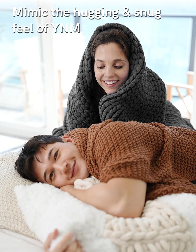 YnM Chunky Throw Blanket, Medium-Weight, Hand Knitted, Skin Friendly, Ventilated and Breathable, Machine Washable, Home Décor Piece for Couch, Sofa and Bed (Charcoal Grey, 60x80 Inch)