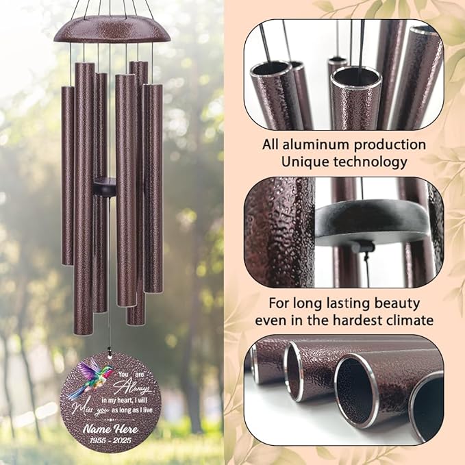 Personalized Wind Chime Memorial, Metal Wind Chime Deep Tone, Wind Chimes for Loss of Loved Father/Mother/Lover, Commemorative Sympathy Bereavement Gifts