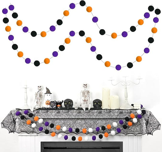 TBD Decor 2pk Halloween Decorations Pom Pom Garland,13FT Colorful Large Felt Ball Garland,Cute Hanging Halloween Party Decorations for Mantle,Indoor Birthday Party Supplies