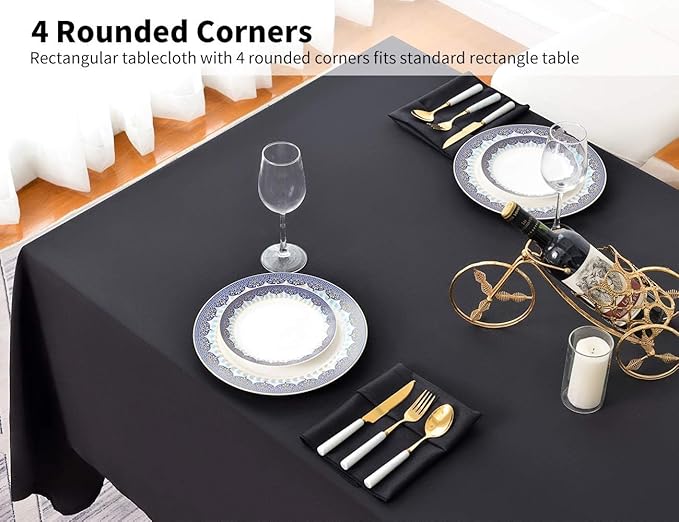 Surmente 10 Pack Black Tablecloth 90 x 156-inch Rectangular Polyester Table Cloth for Weddings, Banquets, or Restaurants