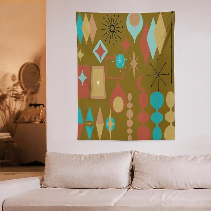 ICMOLYYENLO Boho Medieval Cat Tapestry, Abstract Atomic Starburst Geometric Aesthetic Art Wall Hanging For Bedroom Living Room Dormitory 50x60 Inches