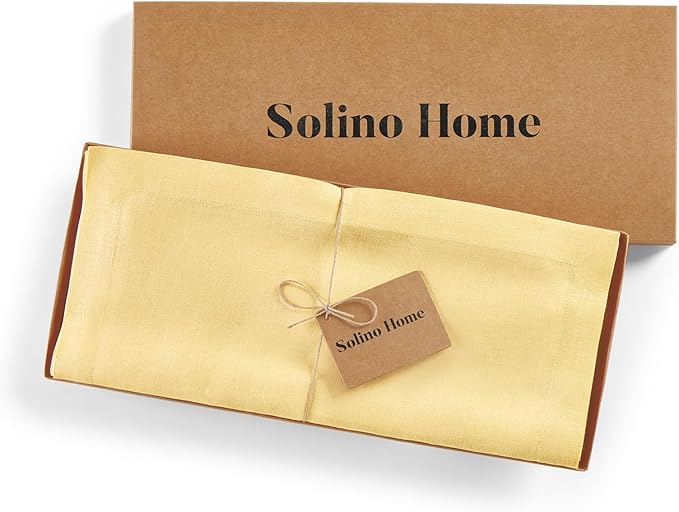 Solino Home Linen Table Runner 90 Inches Long - 100% Pure Linen Golden Straw Dining Table Runner 14 x 90 Inch for Fall, Autumn, Thanksgiving - Fete