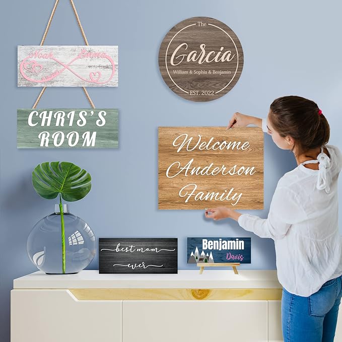 Custom Wood Sign Prsonalized Text Business 3D Home Decor, Personalized Rustic Plaque Board Hanging Wooden Name Sign for Wall Art, Customized Signs Plank Decoration Gifts for Wedding Family Farmhouse Kitchen, Rectangle