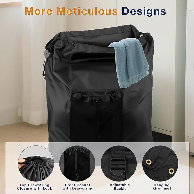 2-Pack Backpack Laundry Bags, Heavy Duty Laundry Bag Backpacks with Adjustable Shoulder Straps, Door Hanging Washing Bag, Laundry Hamper Lining for College Dorm, Travel, Laundromat