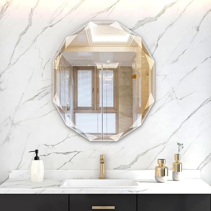 Bathroom Mirrors for Over Sink, Round Frameless Mirrors for Wall, 24x28 Inch Beveled Bathroom Mirror, Bathroom Vanity Circle Mirror for Bedroom Living Room Entryway Home Decor