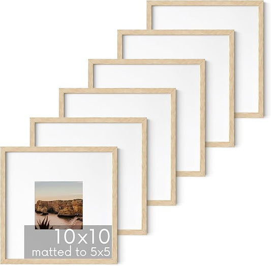 HAUS AND HUES Modern Oak Wood Picture Frame, Beige, 10x10 inches, Matted, Set of 6, Gallery Wall Frame