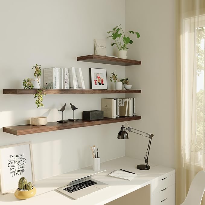 Large Floating Shelves for Wall Set of 1 Wooden Wall Shelves 36 in x 12.75 in x 2 in Room Decor Long Shelf with Invisible Wall Mount Bracket for Bedroom Kitchen Living Room Walnut