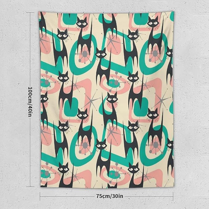 ICMOLYYENLO Boho Medieval Cat Tapestry, Abstract Atomic Starburst Geometric Aesthetic Art Wall Hanging For Bedroom Living Room Dormitory 50x60 Inches