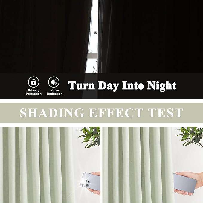 Vision Home Soft Green Pinch Pleated Full Blackout Curtains Linen Blended Room Darkening Window Curtains 112 inch for Living Room Bedroom Thermal Insulated Pinch Pleat Drapes with Hooks 60" Wx112 Lx1