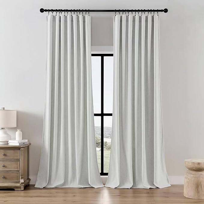 Joydeco Light Filtering Curtains 90 Inches Long for Bedroom Living Room, Faux Linen Curtains 90 Inch Length 2 Panels Set,Pinch Pleat Curtains for Bedroom Living Room(52x90 inch, Greyish White)