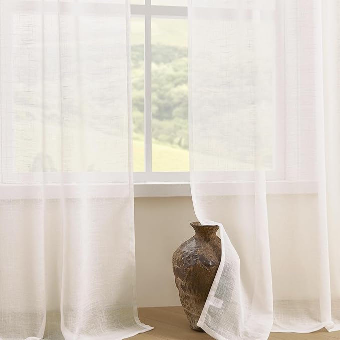 Joydeco Sheer Curtains 72 Inches Long, Cream Curtains for Living Room 2 Panels Set, Ivory Curtains Window Privacy Assured with Light Filtering(W52 x L72 Inch,Ivory)