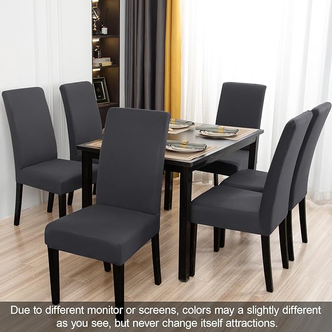JQinHome 6 Pcs Dining Chair Slipcover,High Stretch Removable Washable Chair Seat Protector Cover for Home Party Hotel Wedding Ceremony (Grey)